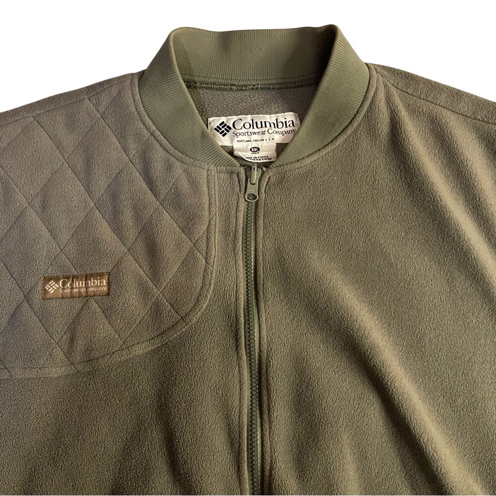 Columbia Sportswear Fleece Shooting Vest Olive Green XXL Full Zip Quilted Patch‎ - Picture 2 of 5